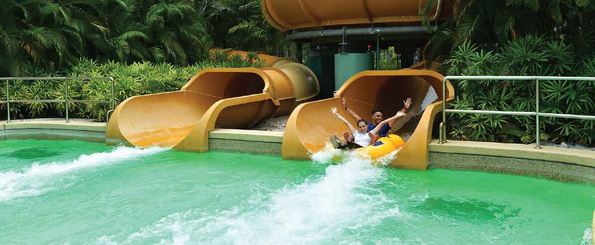 People enjoying a water ride at Waterpark Desaru Coast